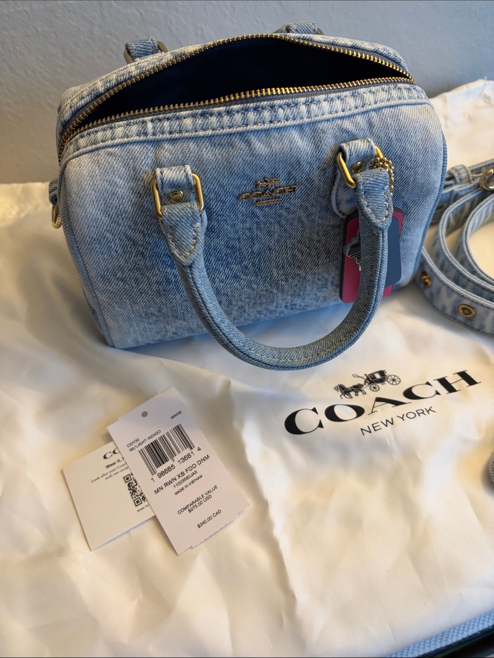 Coach Light Blue Denim Mini Satchel with Pink Tag - Picture 9 of 9